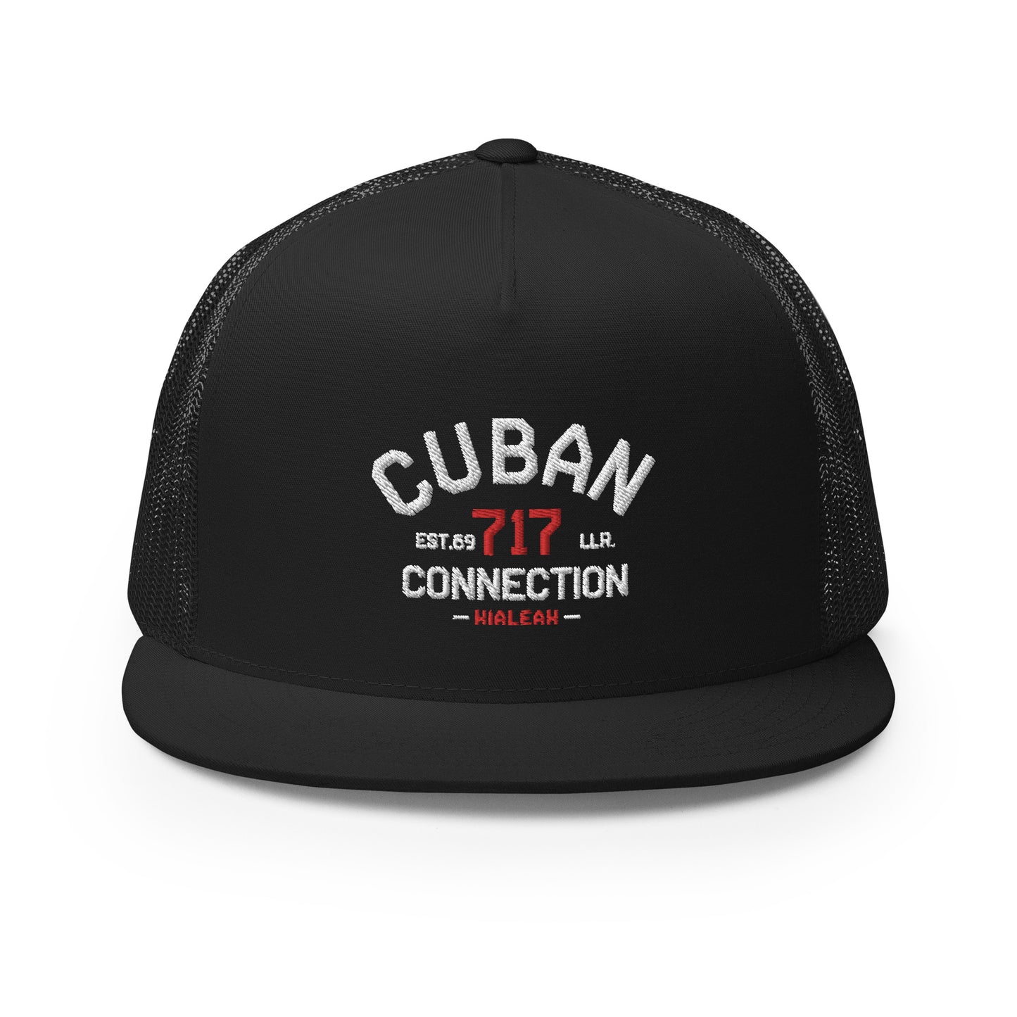 Clásico White & Red Embroidered Logo Trucker Cap