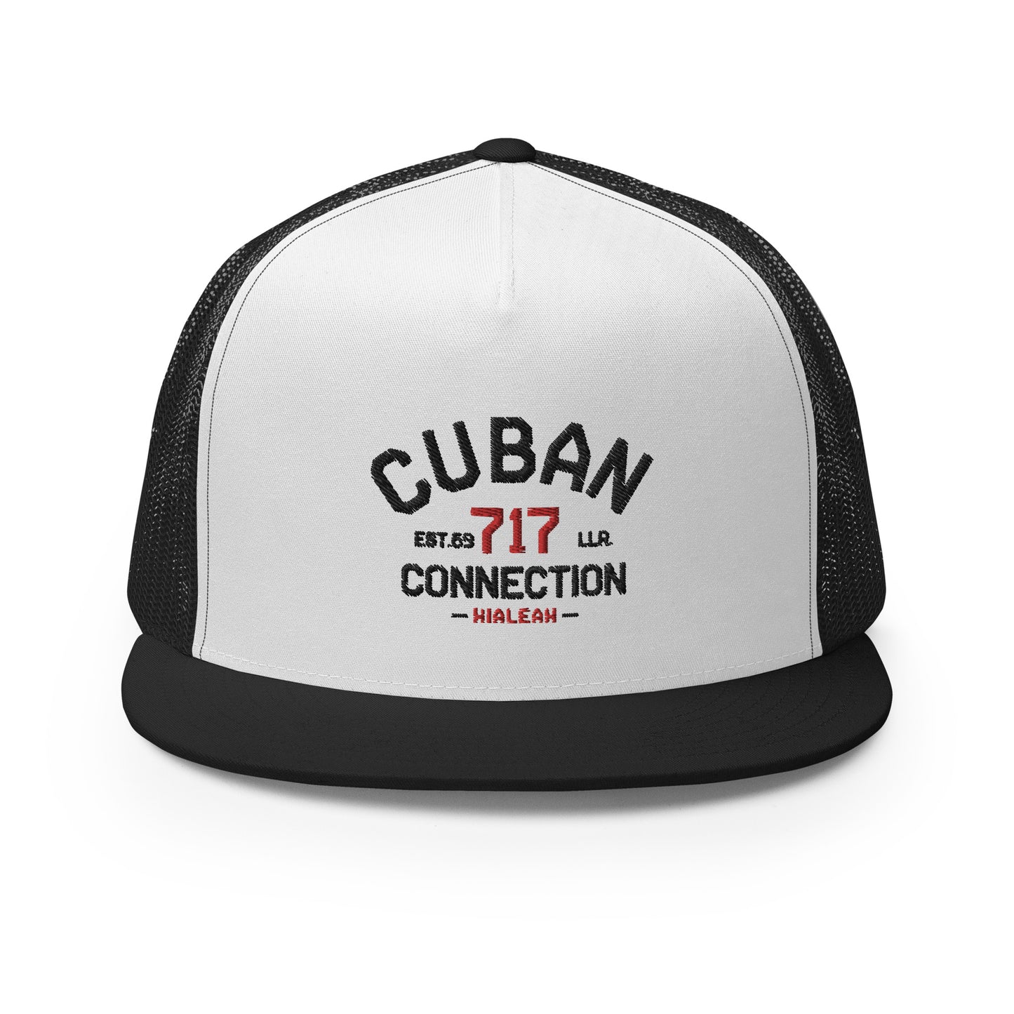 Clásico Black & Red Embroidered Logo Trucker Cap