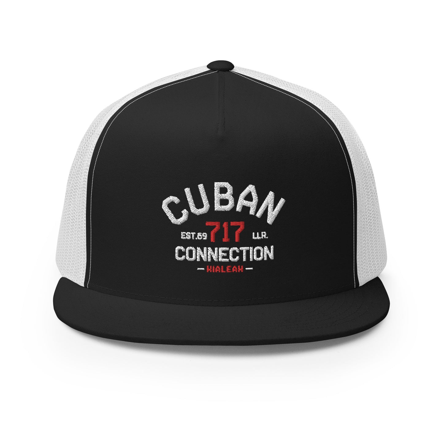 Clásico White & Red Embroidered Logo Trucker Cap