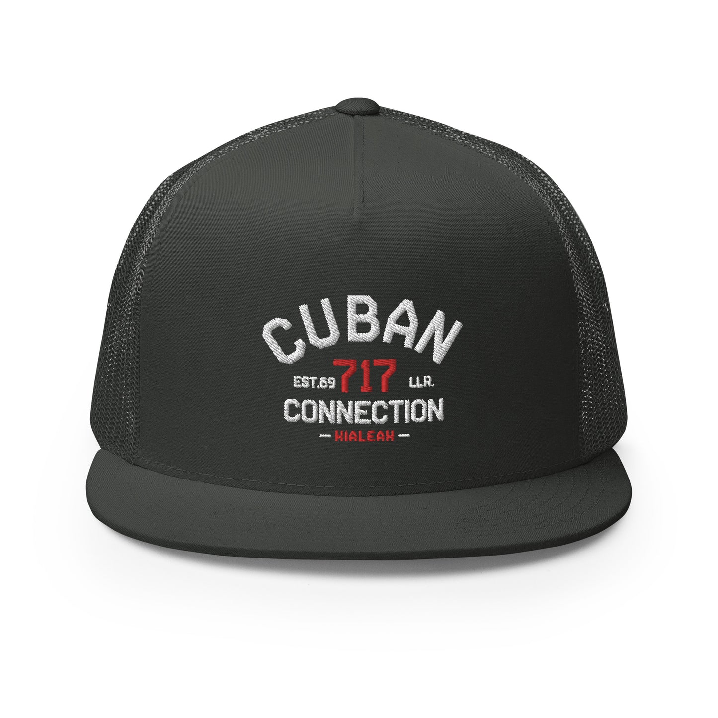 Clásico White & Red Embroidered Logo Trucker Cap