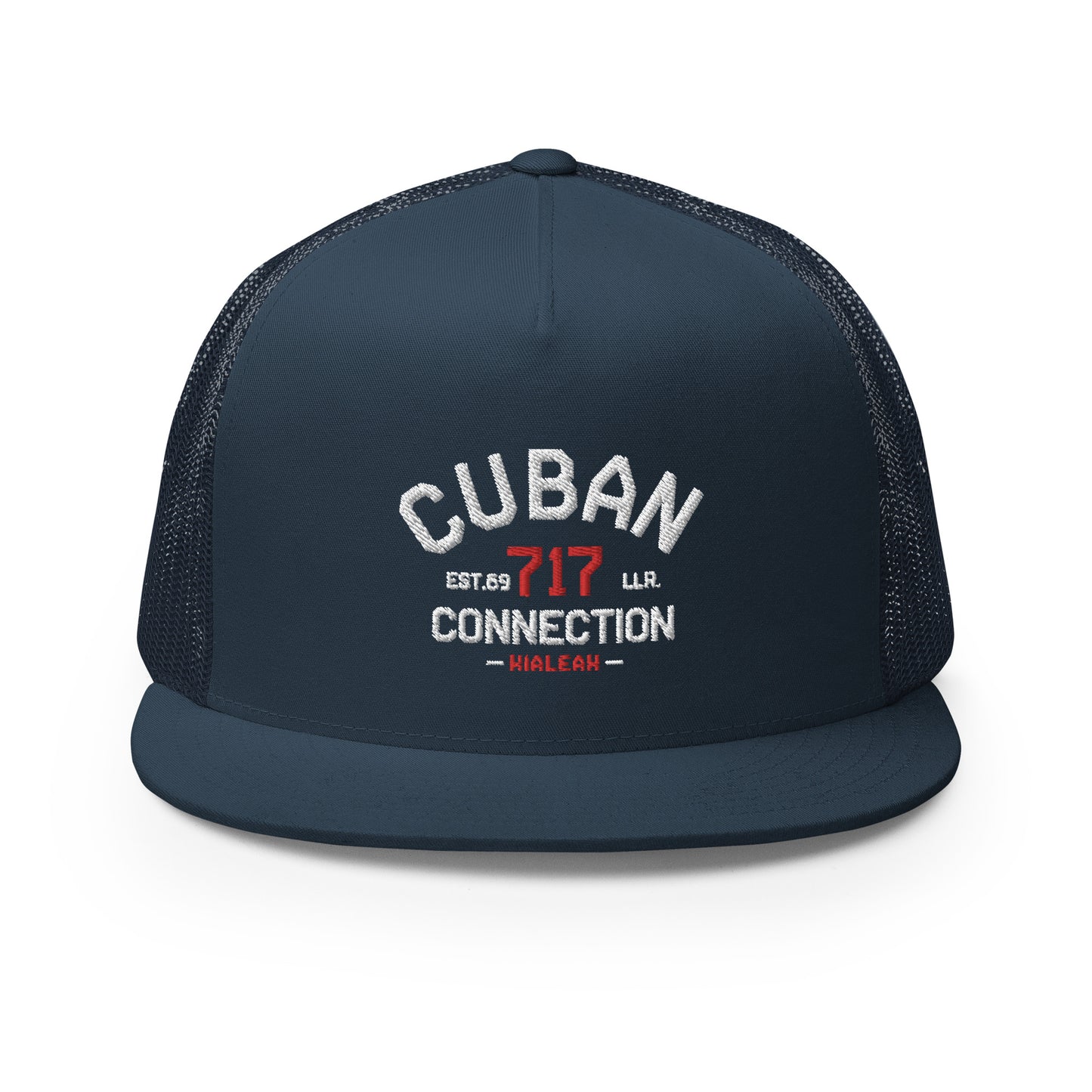 Clásico White & Red Embroidered Logo Trucker Cap