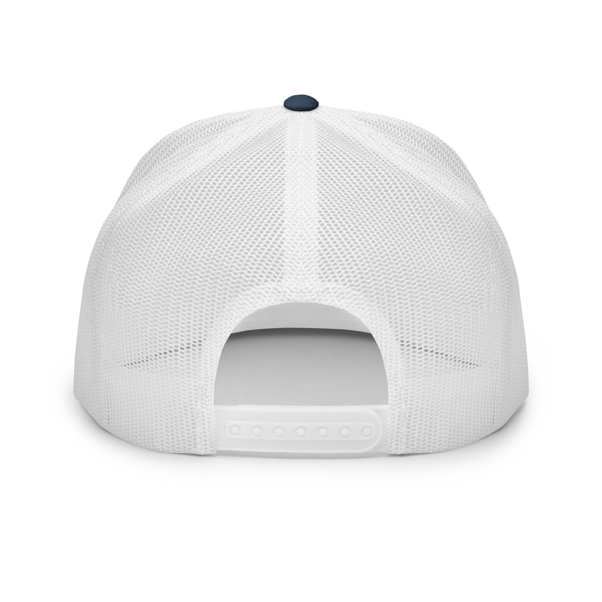 Clásico White & Red Embroidered Logo Trucker Cap