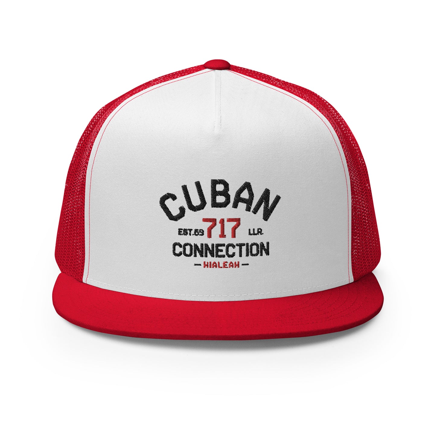 Clásico Black & Red Embroidered Logo Trucker Cap