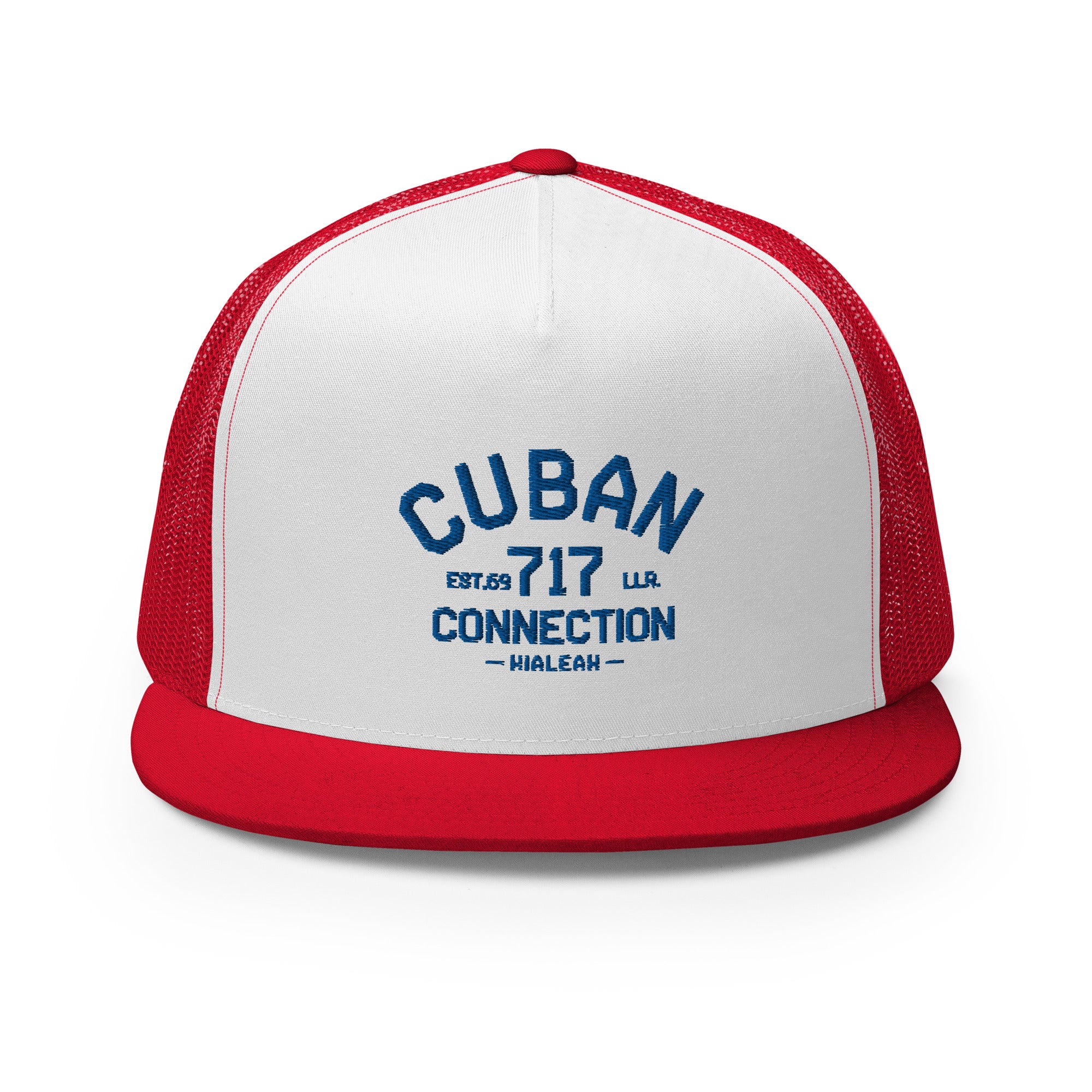 Clásico Navy Blue Embroidered Logo Trucker Cap