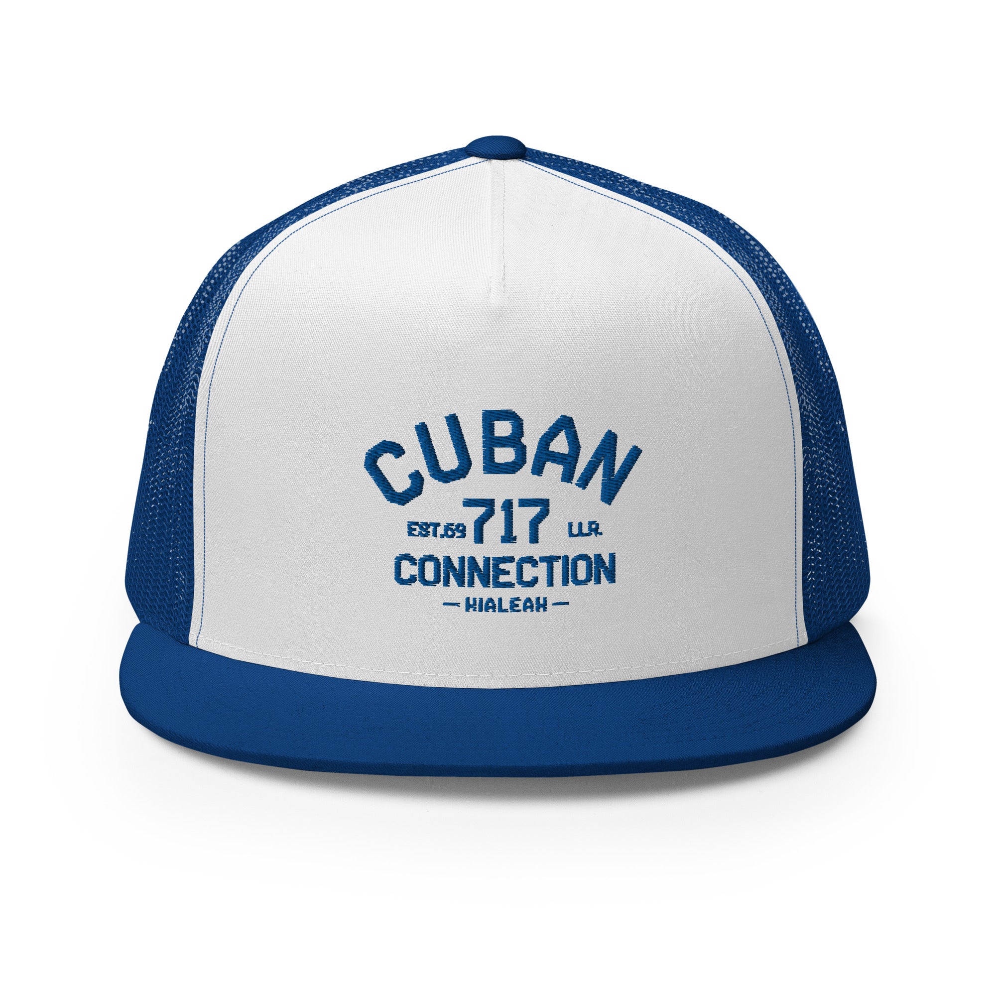 Clásico Navy Blue Embroidered Logo Trucker Cap