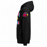 Miami Perico black heavyweight hoodie — left upper sleeve printed parrot