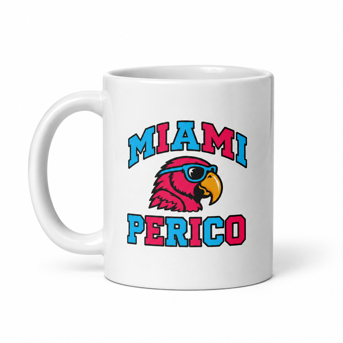 One white Miami Perico 11 oz coffee mug