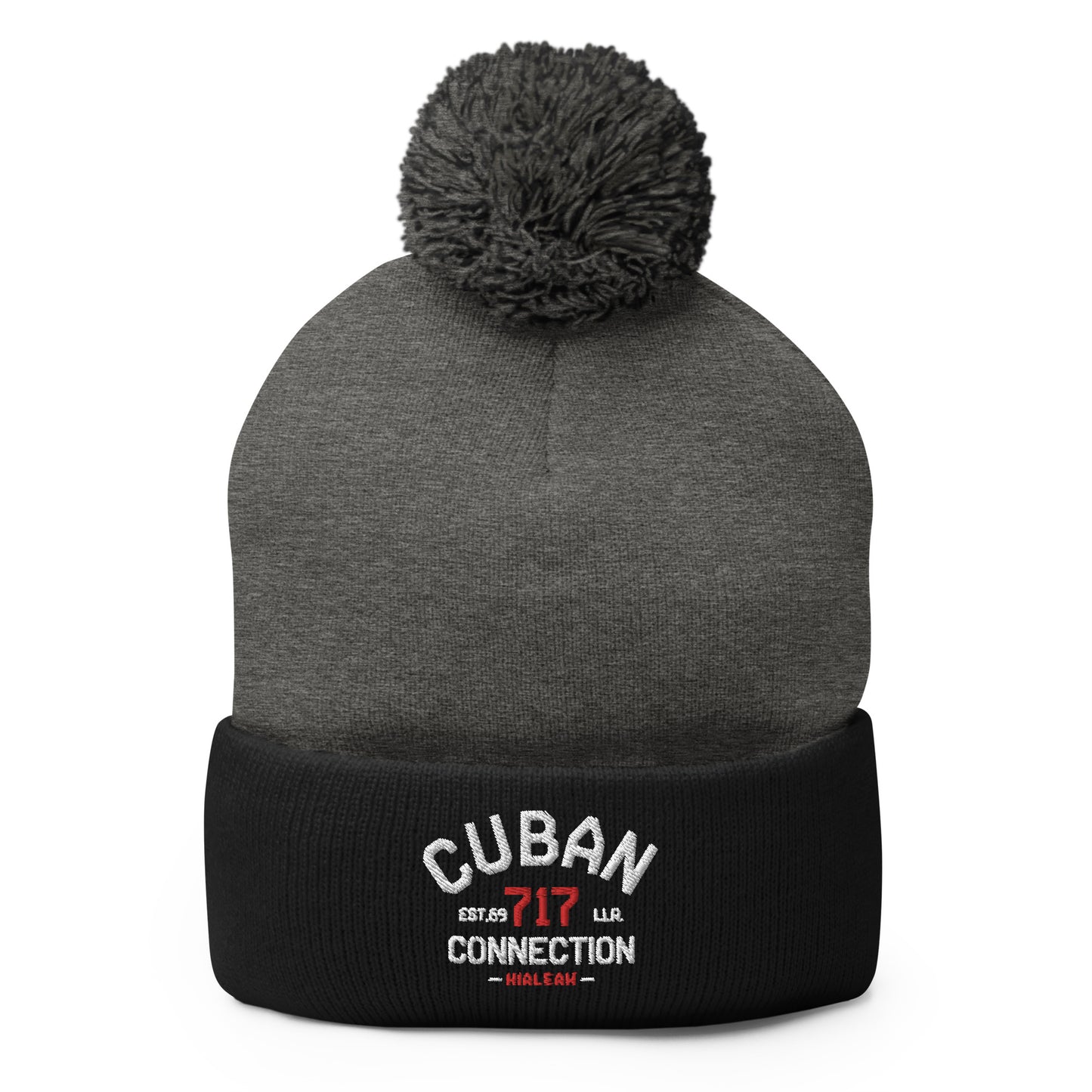 Clásico White & Red Logo Embroidered Bobble Beanie