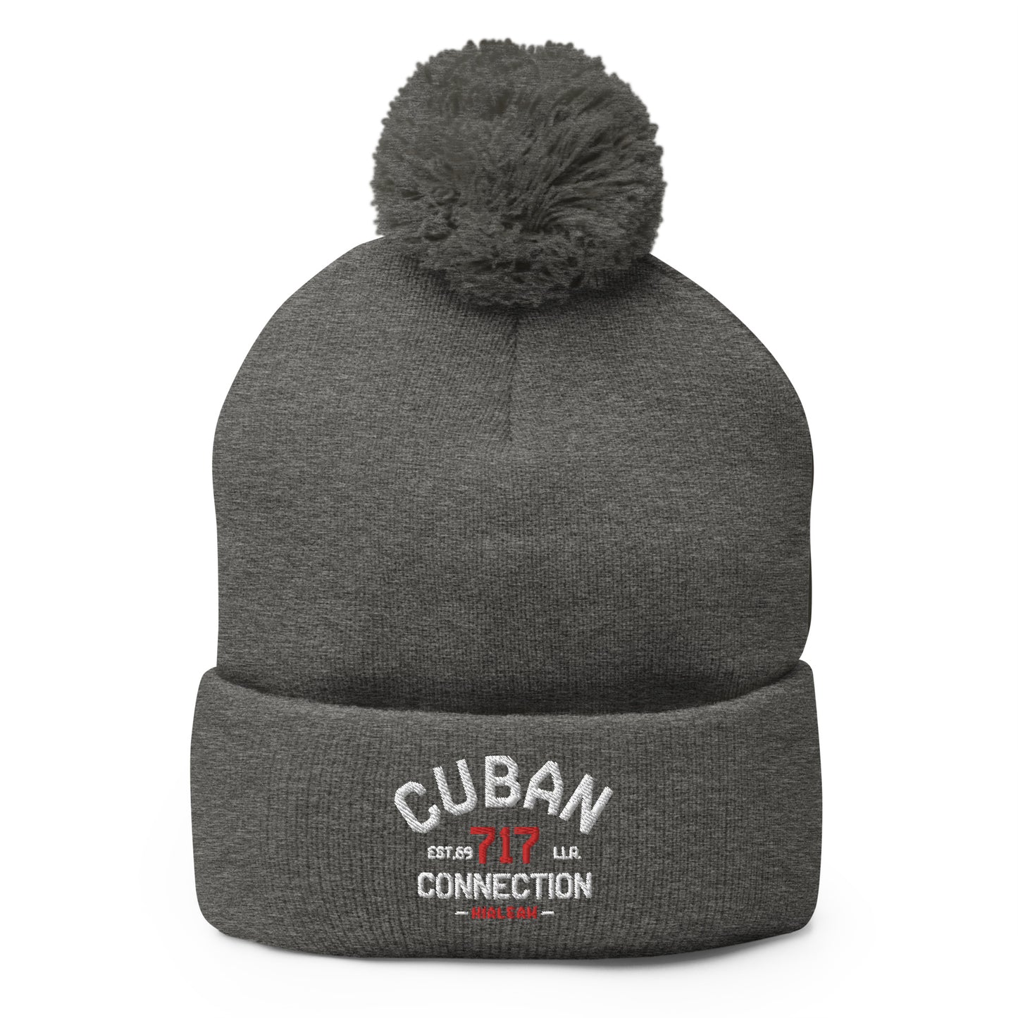 Clásico White & Red Logo Embroidered Bobble Beanie