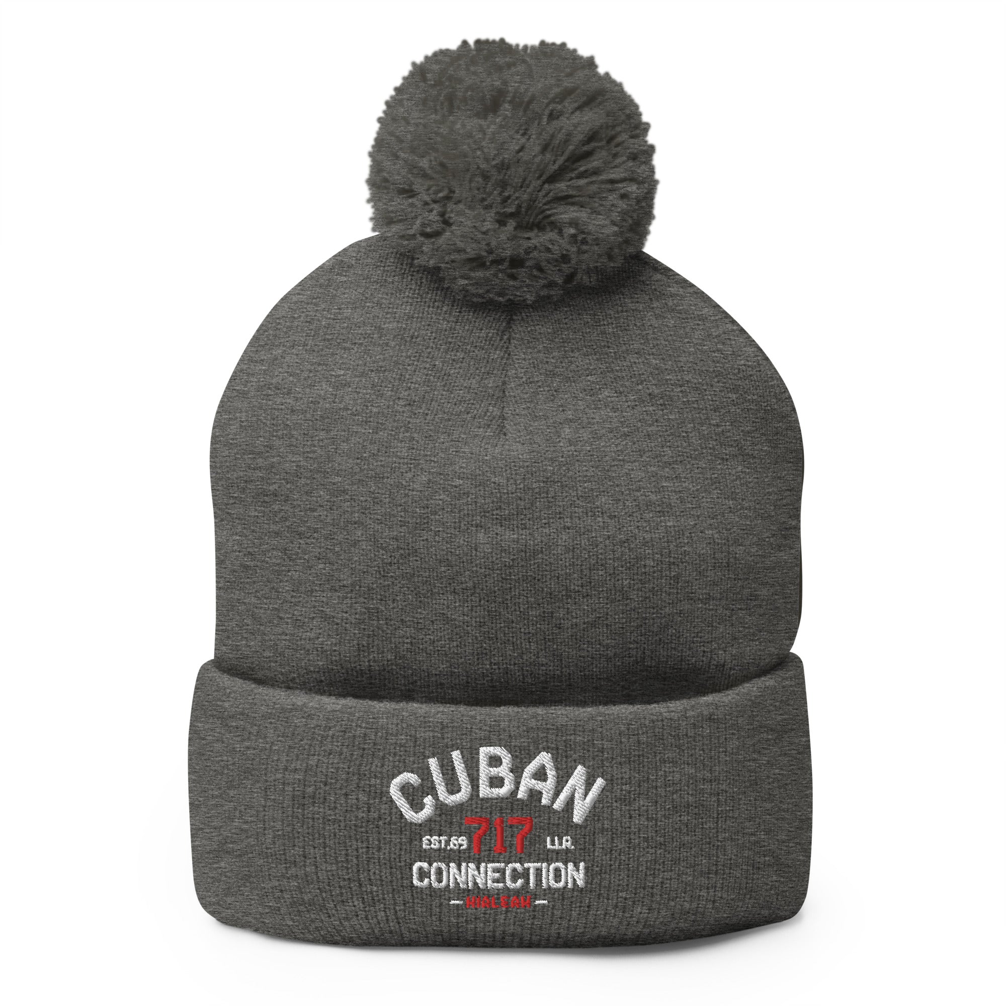 Clásico White & Red Logo Embroidered Bobble Beanie