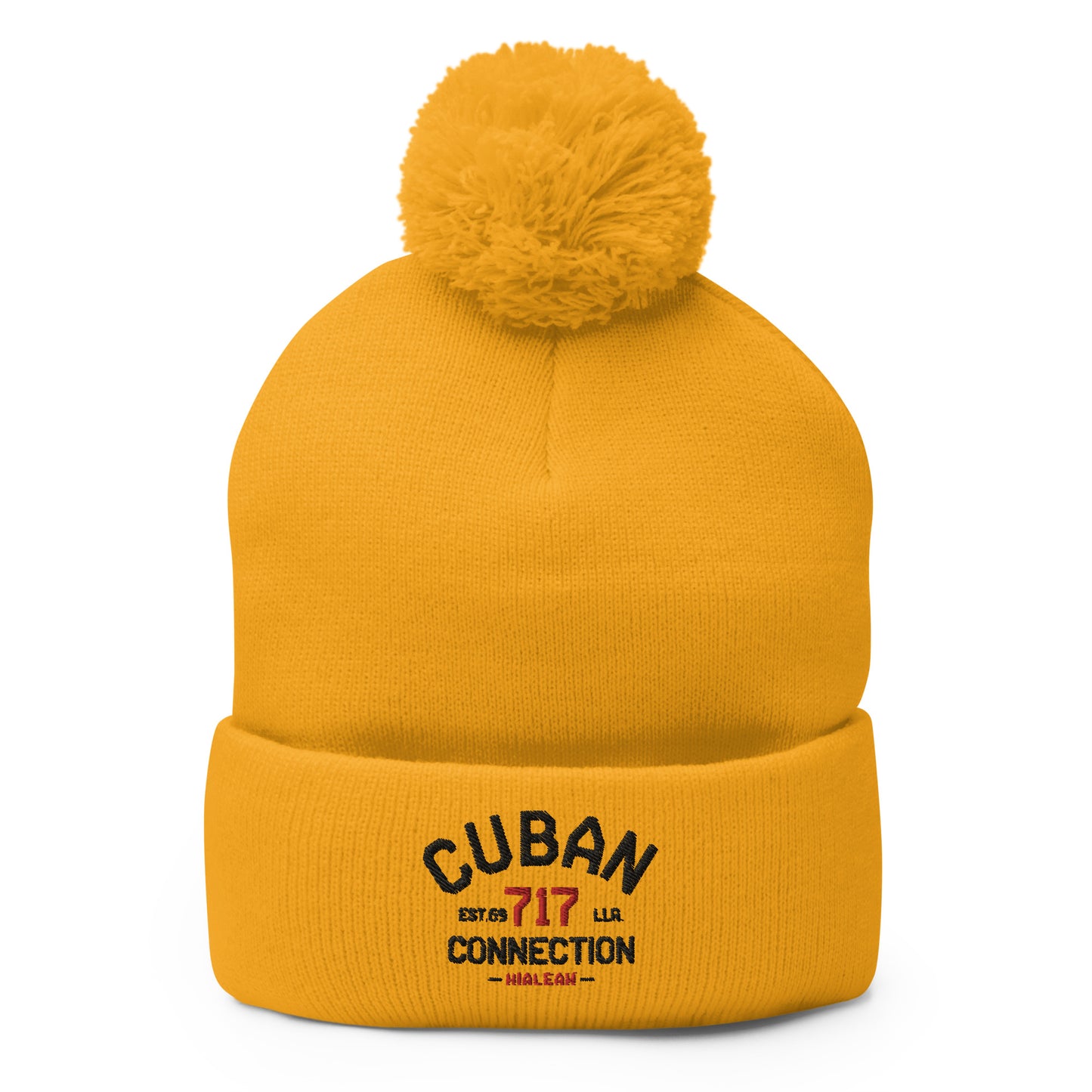 Clásico Black & Red Logo Embroidered Bobble Beanie