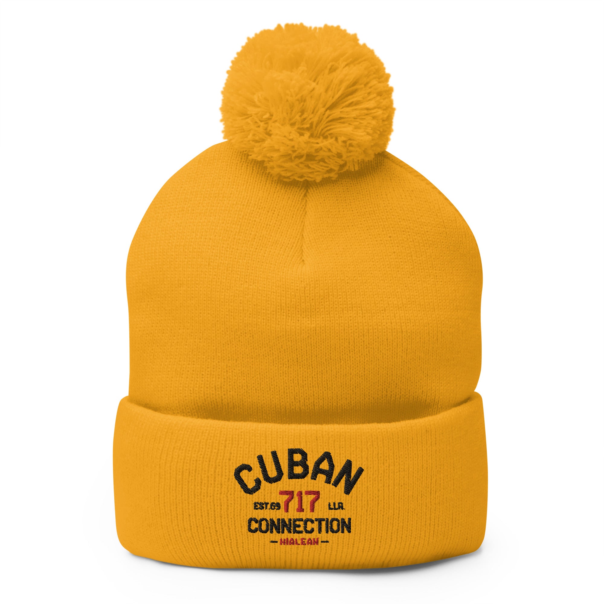 Clásico Black & Red Logo Embroidered Bobble Beanie