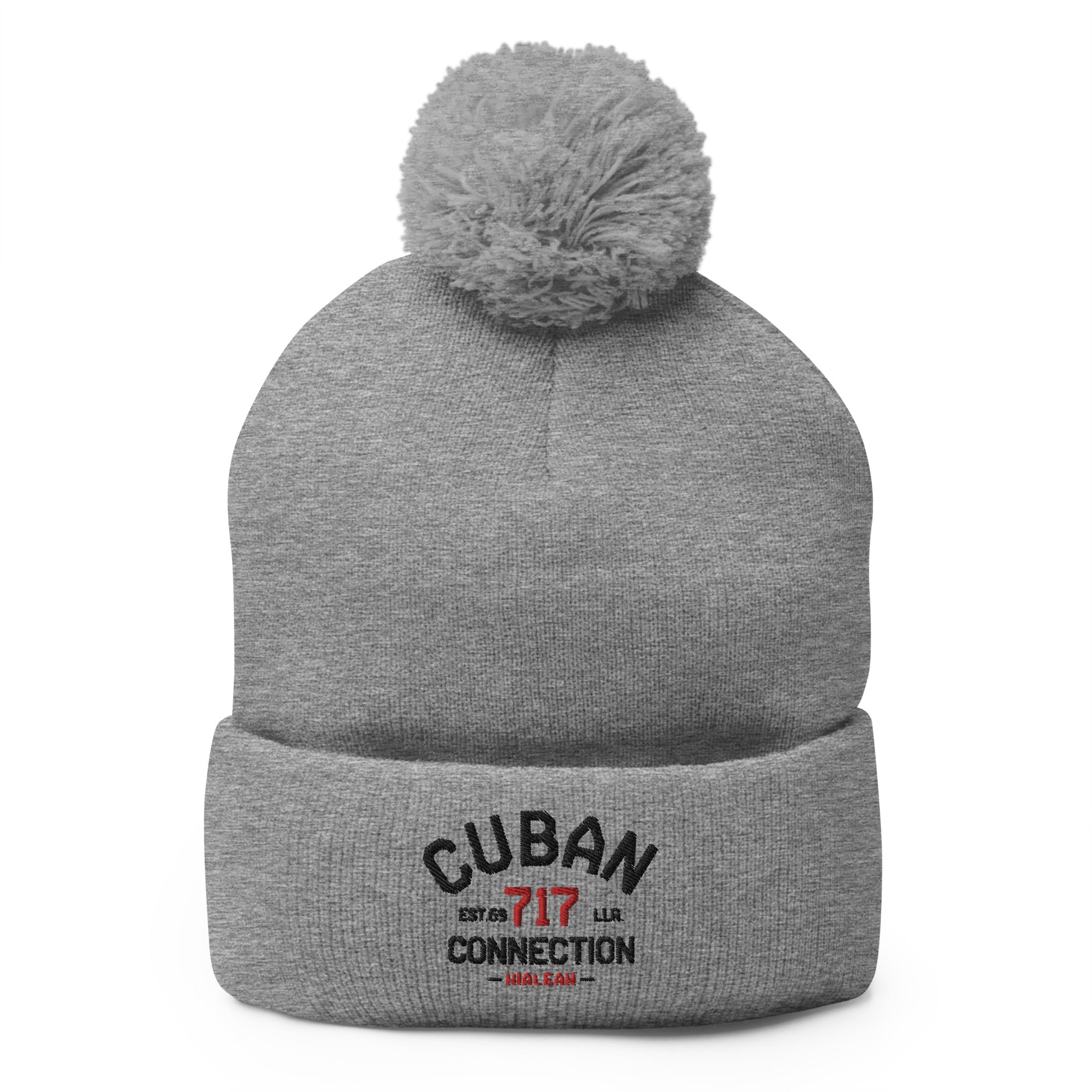 Clásico Black & Red Logo Embroidered Bobble Beanie