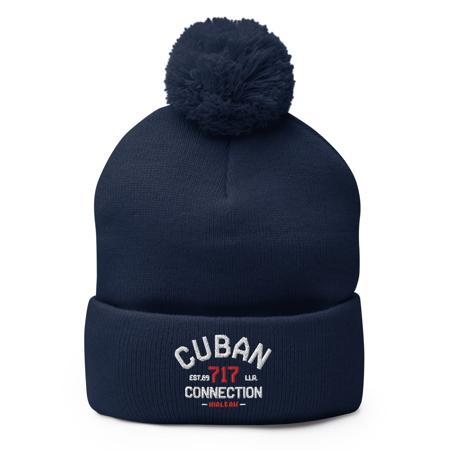 Clásico White & Red Logo Embroidered Bobble Beanie
