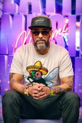 Don Dinero wearing the official Spanish Fly movie T-shirt at Latin Music Week