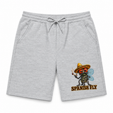 Spanish Fly gray fleece shorts only on white background