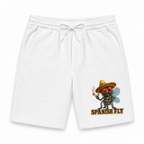 Spanish Fly white fleece shorts only on white background