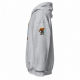 Spanish Fly hoodie Sport Grey left-side view with fly-only Pepito sleeve print
