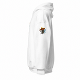 Spanish Fly hoodie White left-side view with fly-only Pepito sleeve print