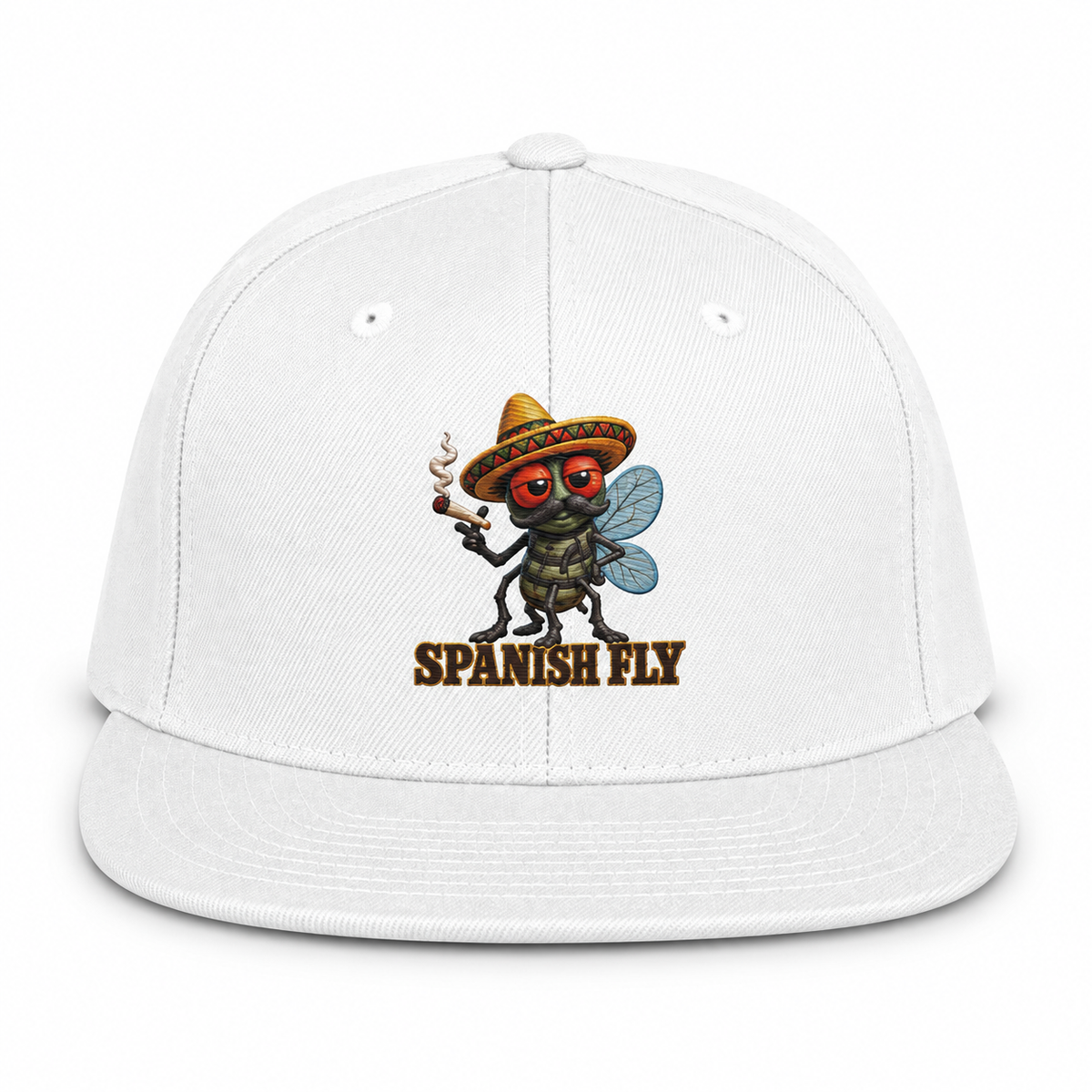 Spanish Fly white snapback hat only on white background