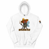 Spanish Fly hoodie White front with fly-only Pepito print on left upper sleeve; styled items sold separately