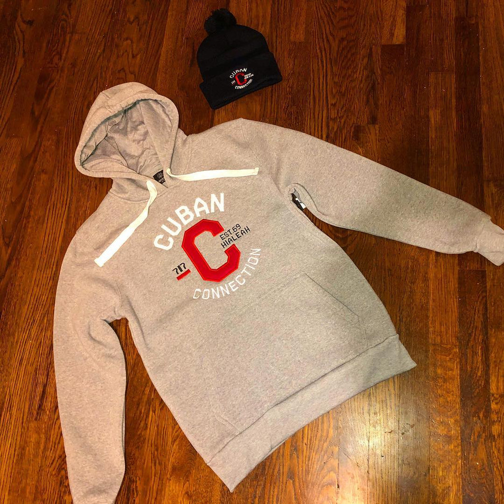 Classic Grey & Red Embroidered Hoodie
