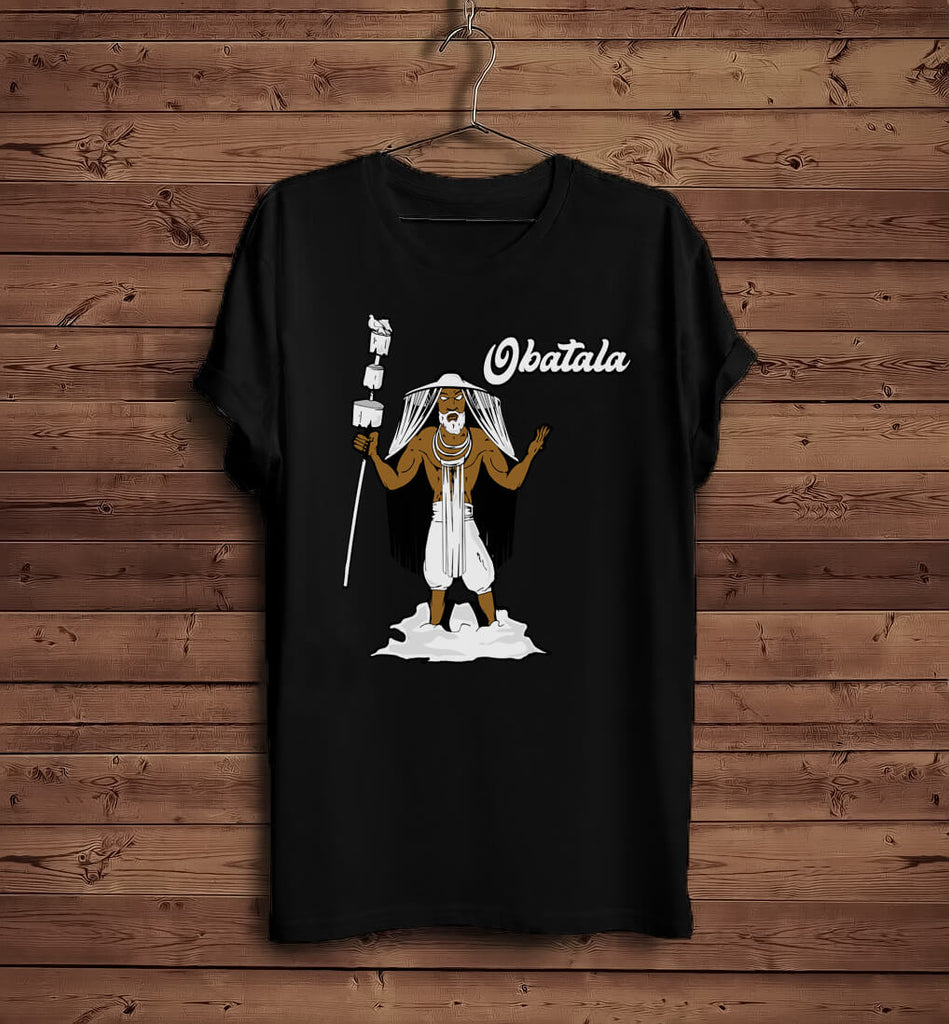 Orisha Black T-Shirt with Obatalá Artwork