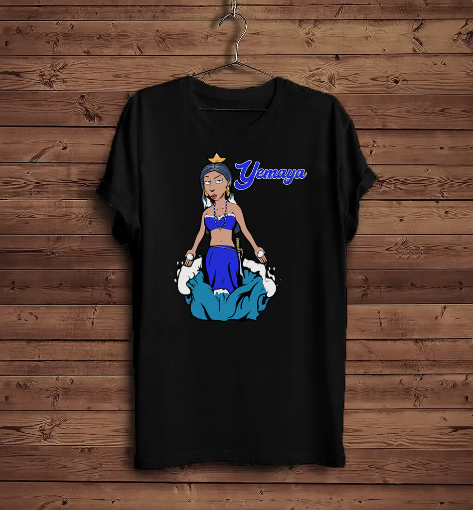 Orisha Black T-Shirt with Yemaya Artwork