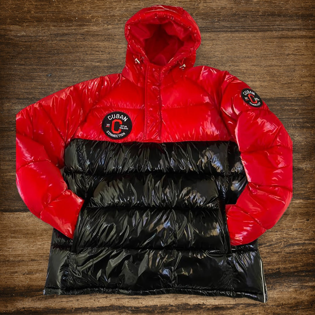 Rojo y Negro Bubble Hoodie Coat with OG Logo Embroidered Patch