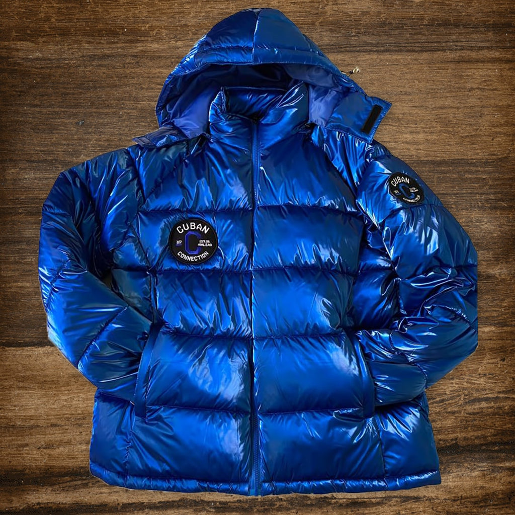 Royal Blue Bubble Hoodie Coat with OG Logo Embroidered Patch