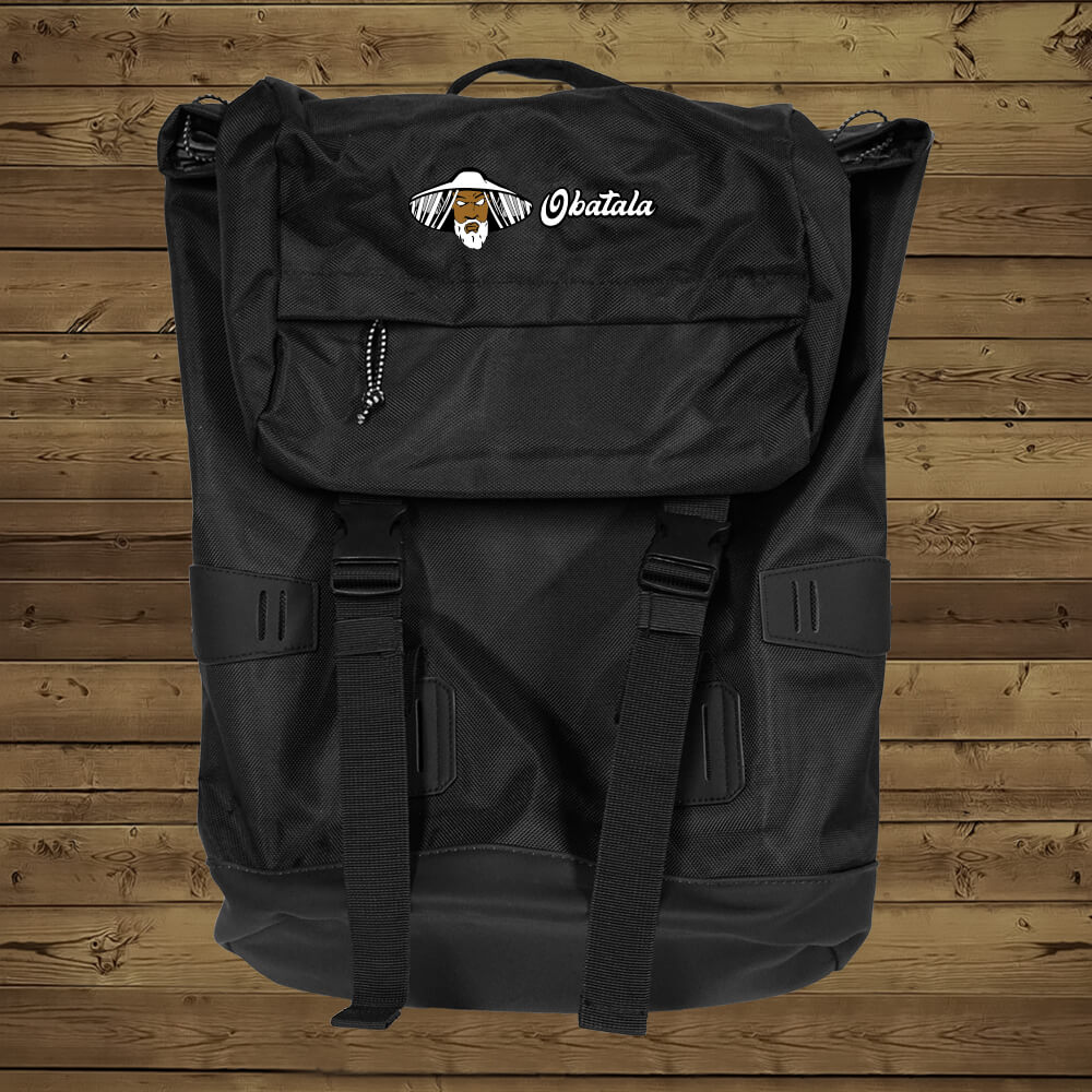 Orisha Black Canvas Backpack with Obatalá Artwork
