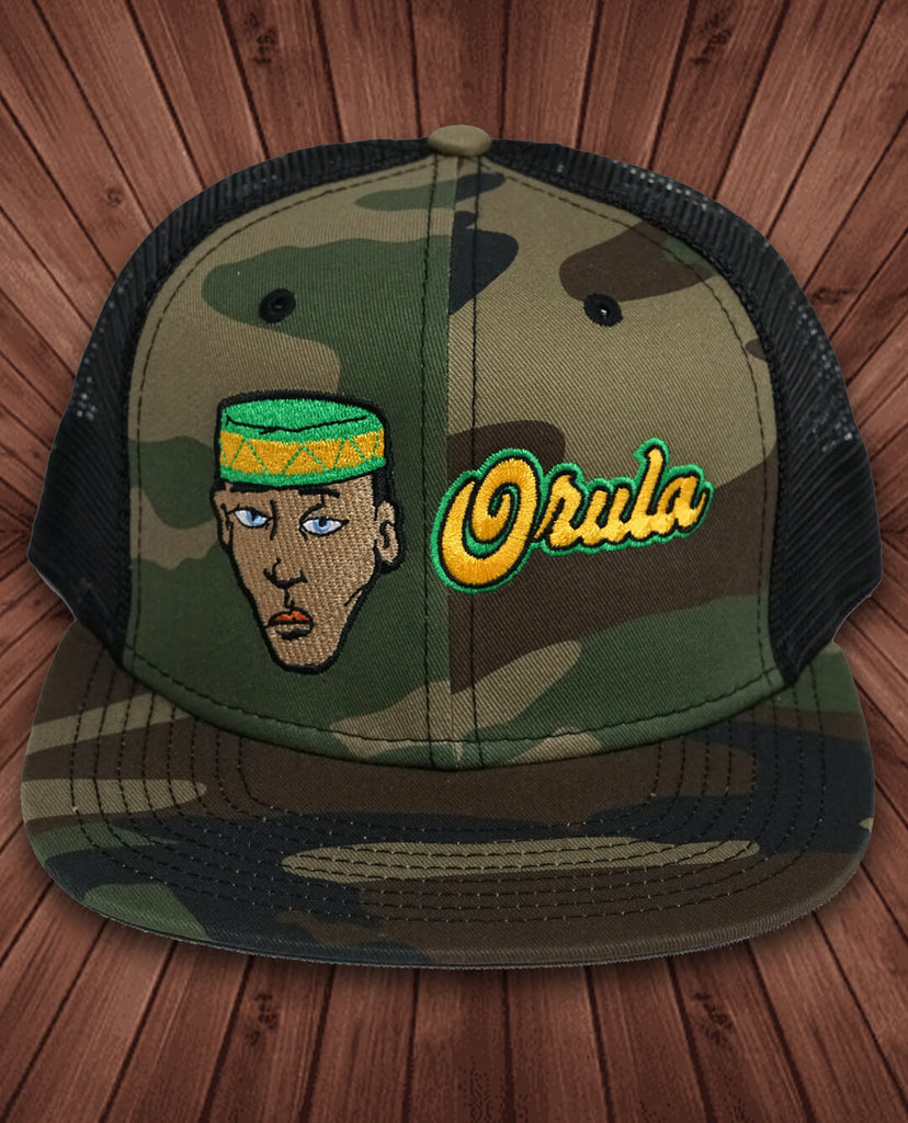 Orisha Camo Green & Black Trucker Hat with Orula Artwork